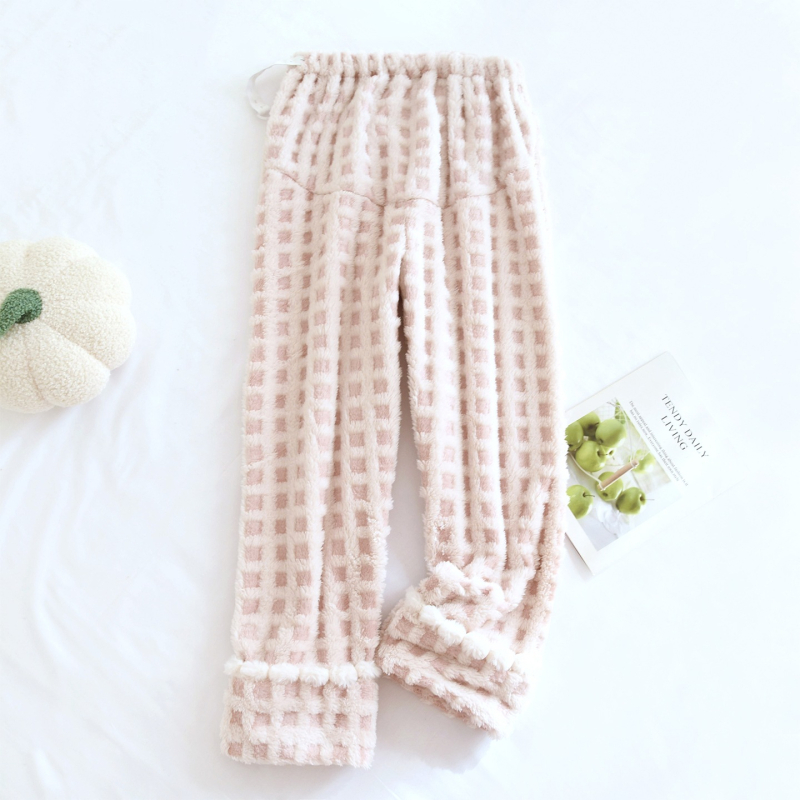 Pantalone za spavanje za trudnice od coral fleece, visokim strukom, podesive, duge, zimske