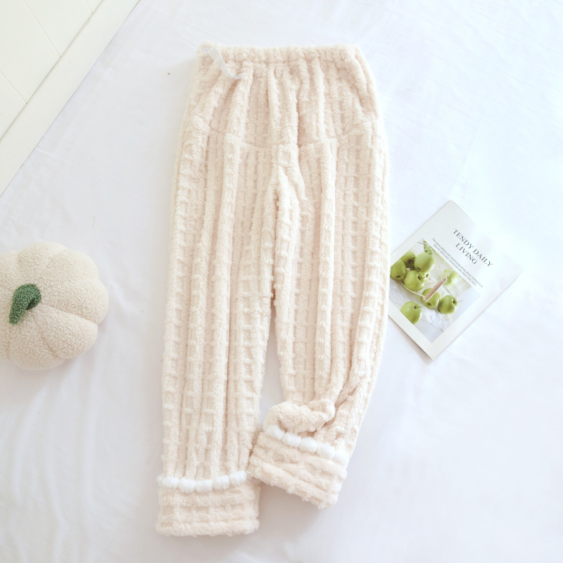 Pantalone za spavanje za trudnice od coral fleece, visokim strukom, podesive, duge, zimske