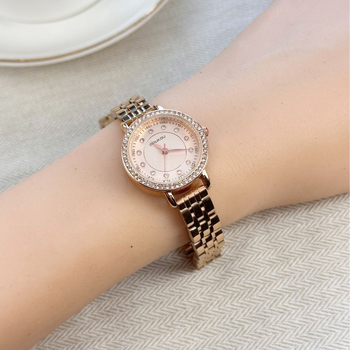 Ceas de damă quartz cu curea din piele ecologică, cadran rotund, afișaj analog, carcasă din aliaj