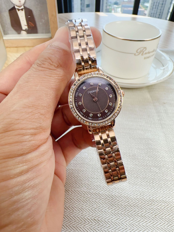 Ceas de damă quartz cu curea din piele ecologică, cadran rotund, afișaj analog, carcasă din aliaj