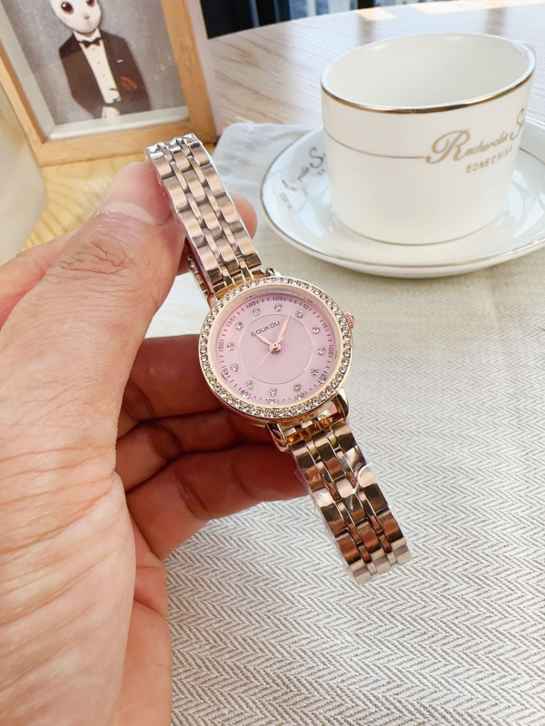 Ceas de damă quartz cu curea din piele ecologică, cadran rotund, afișaj analog, carcasă din aliaj