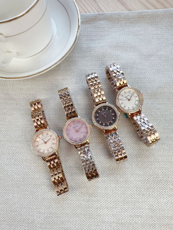 Ceas de damă quartz cu curea din piele ecologică, cadran rotund, afișaj analog, carcasă din aliaj