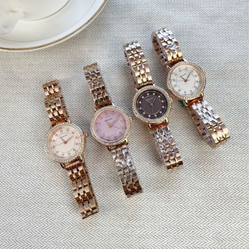 Ceas de damă quartz cu curea din piele ecologică, cadran rotund, afișaj analog, carcasă din aliaj