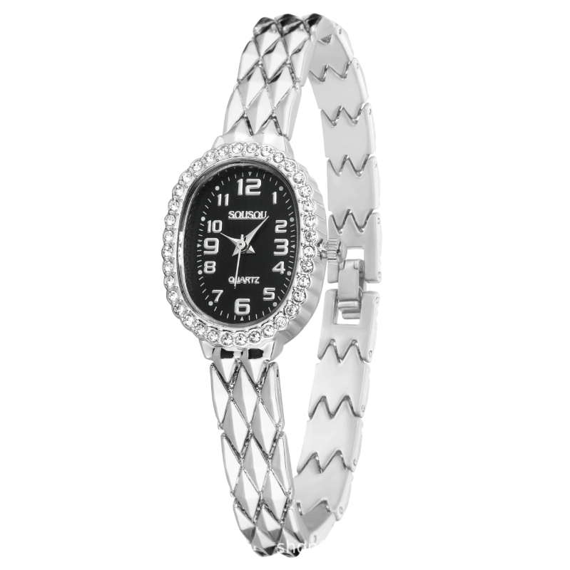 Sousou Ceas de damă cu brățară din oțel, mișcare quartz, cadran oval, carcasă din oțel inoxidabil, coroană spirală