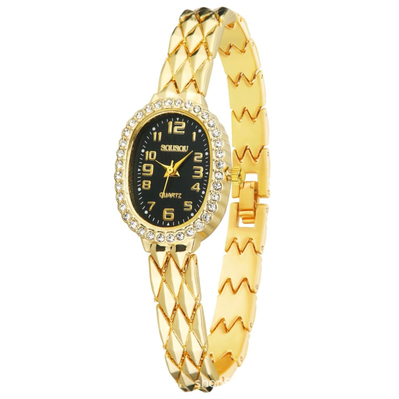 Sousou Ceas de damă cu brățară din oțel, mișcare quartz, cadran oval, carcasă din oțel inoxidabil, coroană spirală