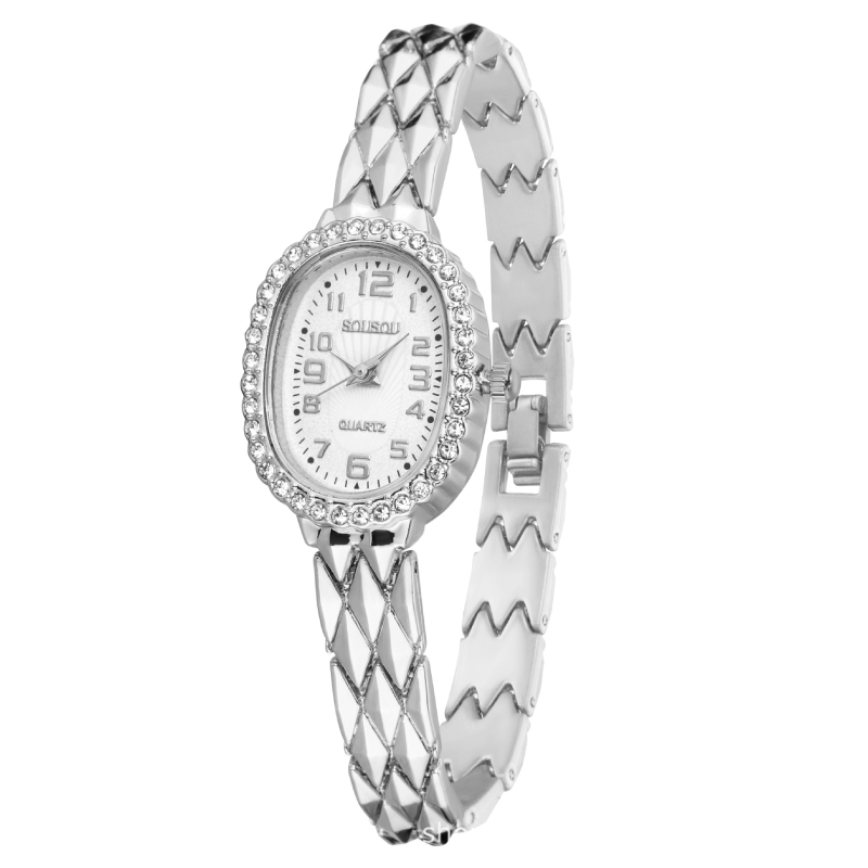 Sousou Ceas de damă cu brățară din oțel, mișcare quartz, cadran oval, carcasă din oțel inoxidabil, coroană spirală