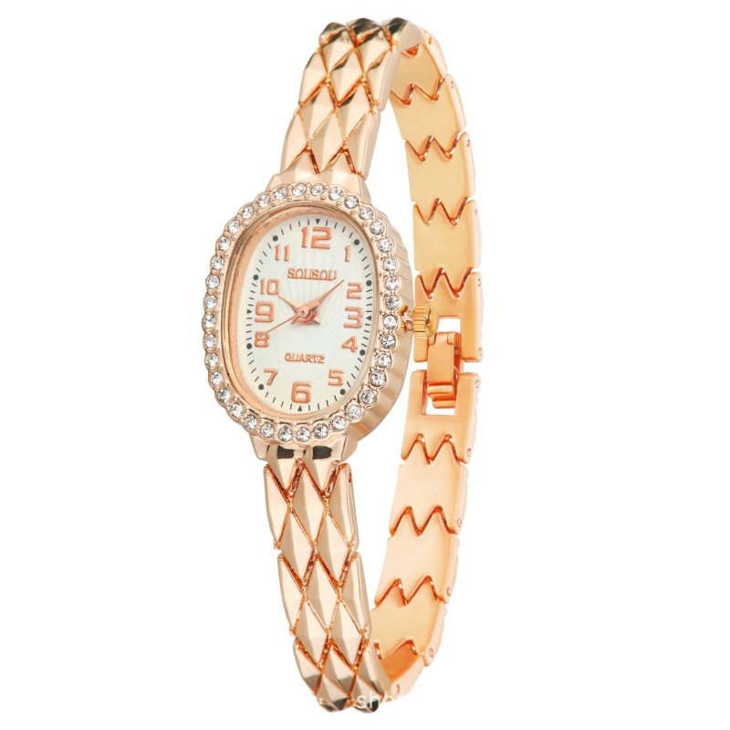 Sousou Ceas de damă cu brățară din oțel, mișcare quartz, cadran oval, carcasă din oțel inoxidabil, coroană spirală