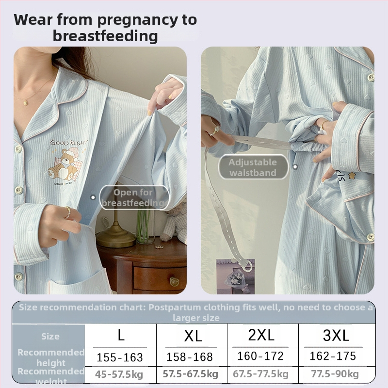 Pēcdzemdību barošanas pidžama komplekts - 100% kokvilna, viegls vasaras stils, garas piedurknes, tops un bikses, pavasaris un rudens, mājas apģērbs māmiņām