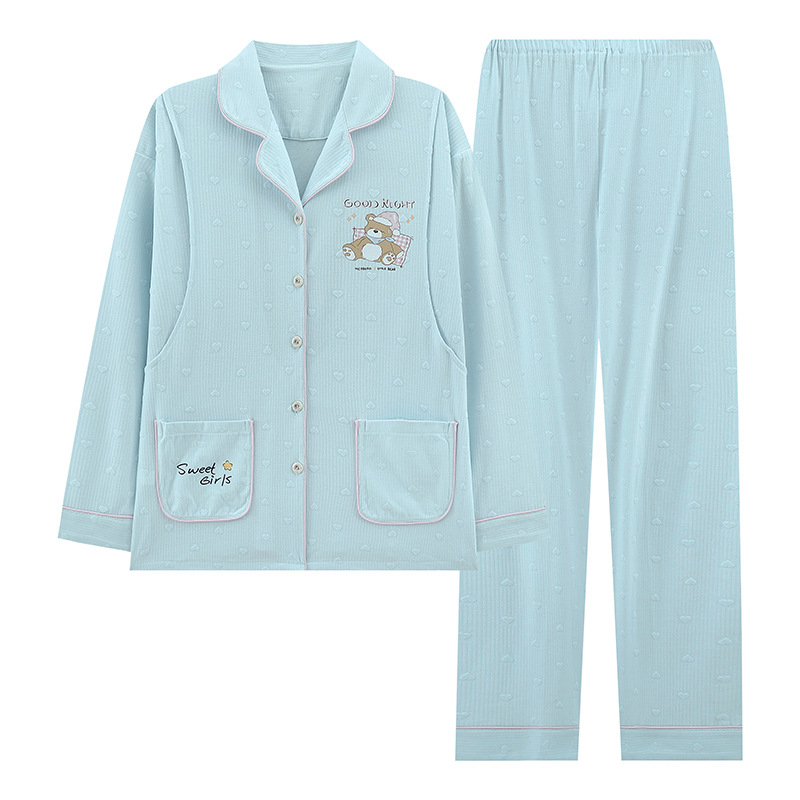 Pēcdzemdību barošanas pidžama komplekts - 100% kokvilna, viegls vasaras stils, garas piedurknes, tops un bikses, pavasaris un rudens, mājas apģērbs māmiņām