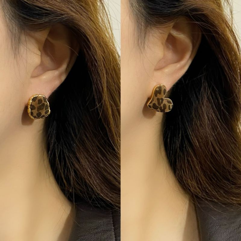 Обици - медни с истинско златно покритие, флокинг обработка, сърцевидно-геометричен дизайн, стил Хонг Конг, марка Yinian