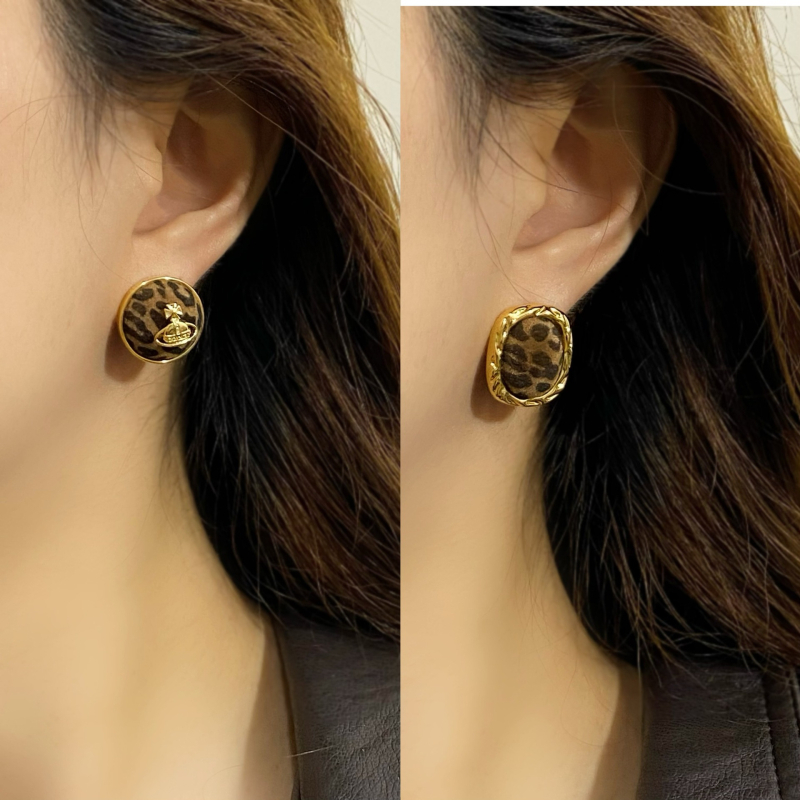 Обици - медни с истинско златно покритие, флокинг обработка, сърцевидно-геометричен дизайн, стил Хонг Конг, марка Yinian