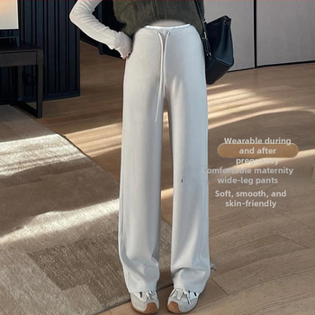 Бременни панталони с широки крачоли, памук-полиестерова смес (50–70% памук / 30–50% полиестер), микроеластичност, топли за всички сезони