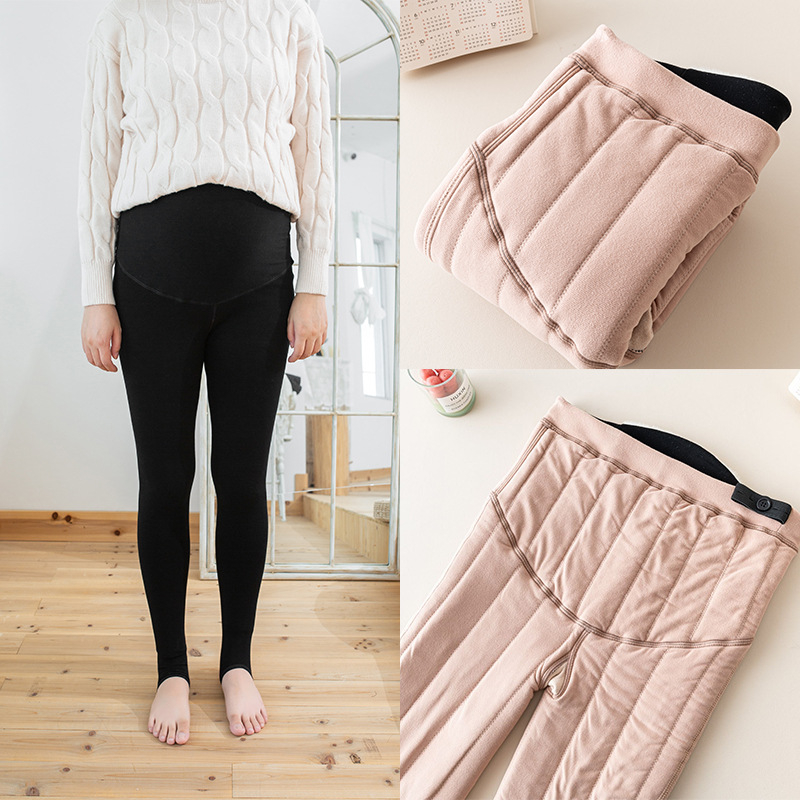 Trudničke hlače s podrškom za abdomen, udoban kroj, debeli pamuk-elastanski materijal za zimu