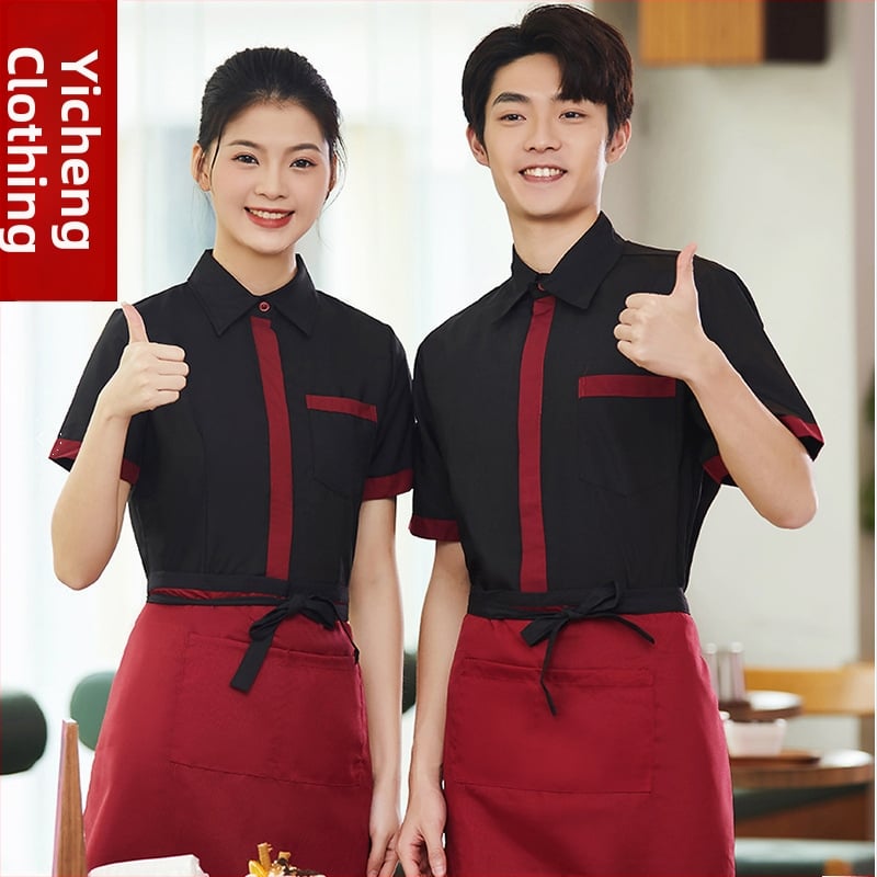 Vyrų marškiniai iš medvilnės mišinio su drėgmės išskyrimu vasarai — padavėjo uniforma maitinimo įstaigoms.