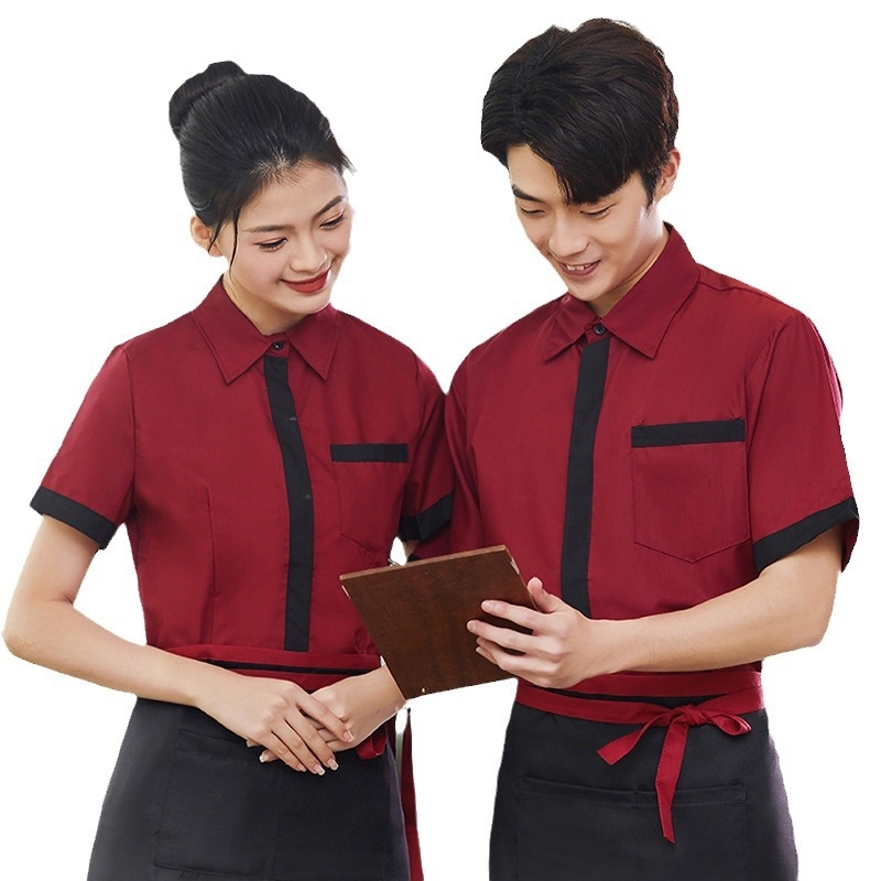 Vyrų marškiniai iš medvilnės mišinio su drėgmės išskyrimu vasarai — padavėjo uniforma maitinimo įstaigoms.