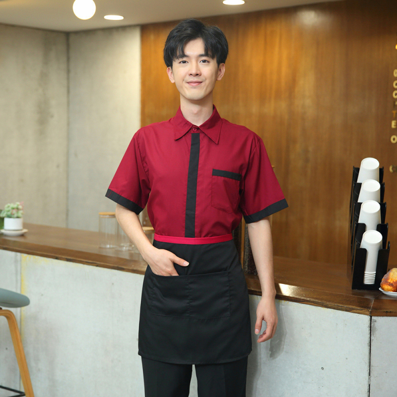 Vyrų marškiniai iš medvilnės mišinio su drėgmės išskyrimu vasarai — padavėjo uniforma maitinimo įstaigoms.