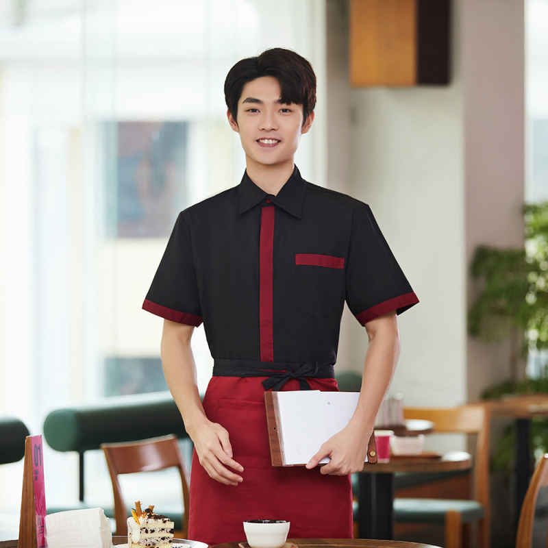 Vyrų marškiniai iš medvilnės mišinio su drėgmės išskyrimu vasarai — padavėjo uniforma maitinimo įstaigoms.