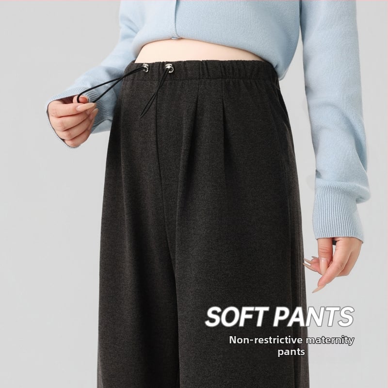 Babulei бременни панталони за есенно-зимния сезон – свободни широки крачоли, дебела поларена подплата, топли през зимата