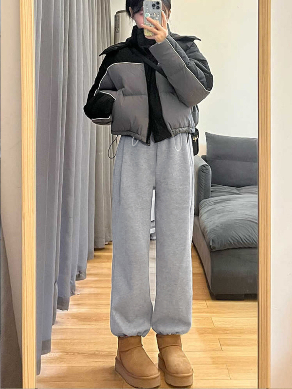 Бременни панталони с широки крака, подплата флийс, дебели, висока талия, памучно-полиестер смес със спандекс, абдоминална поддръжка, модел 2025