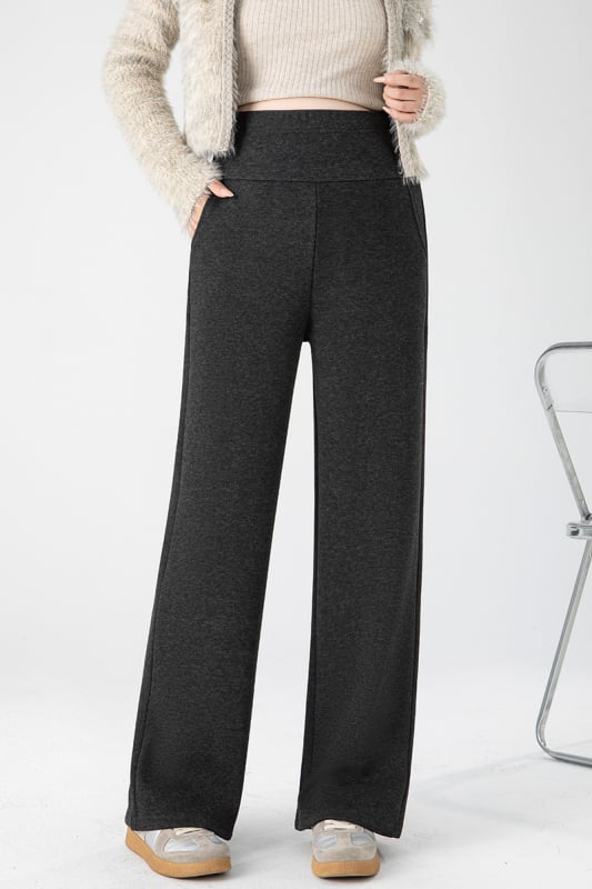 Панталони за бременни, дебели и топли с флисово подплата, свободен силует, широки крачоли, полиестер-памук със спандекс, джобове, есен 2025