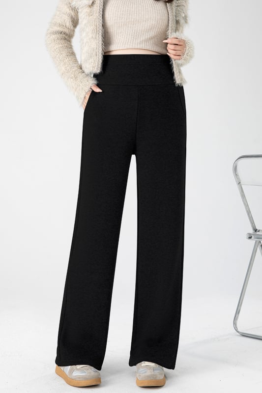 Панталони за бременни, дебели и топли с флисово подплата, свободен силует, широки крачоли, полиестер-памук със спандекс, джобове, есен 2025