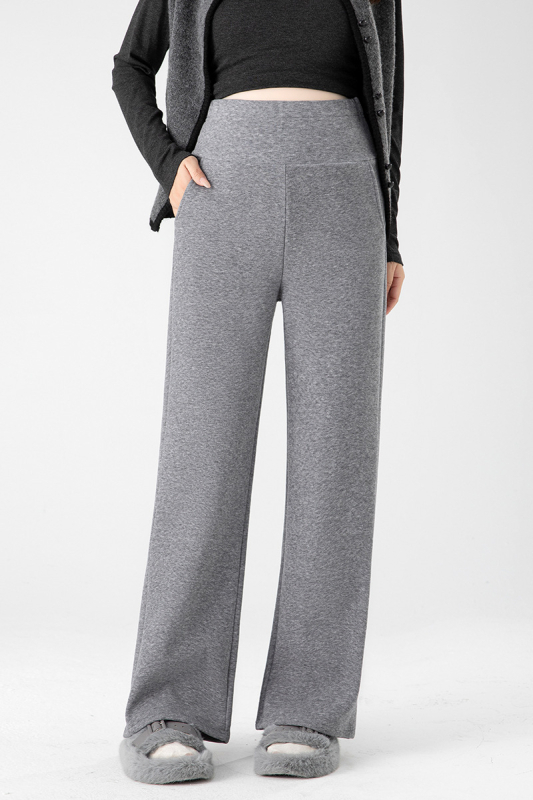 Панталони за бременни, дебели и топли с флисово подплата, свободен силует, широки крачоли, полиестер-памук със спандекс, джобове, есен 2025