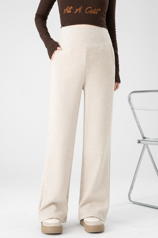 Панталони за бременни, дебели и топли с флисово подплата, свободен силует, широки крачоли, полиестер-памук със спандекс, джобове, есен 2025