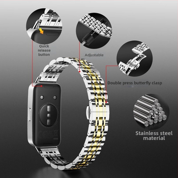 Nerezová oceľová retiazka na Huawei Band 10 – tenký sedem-vláknový reťazový pás; kompatibilný aj s Huawei Band 8 a Band 9 troj-vláknový pevný oceľový pás