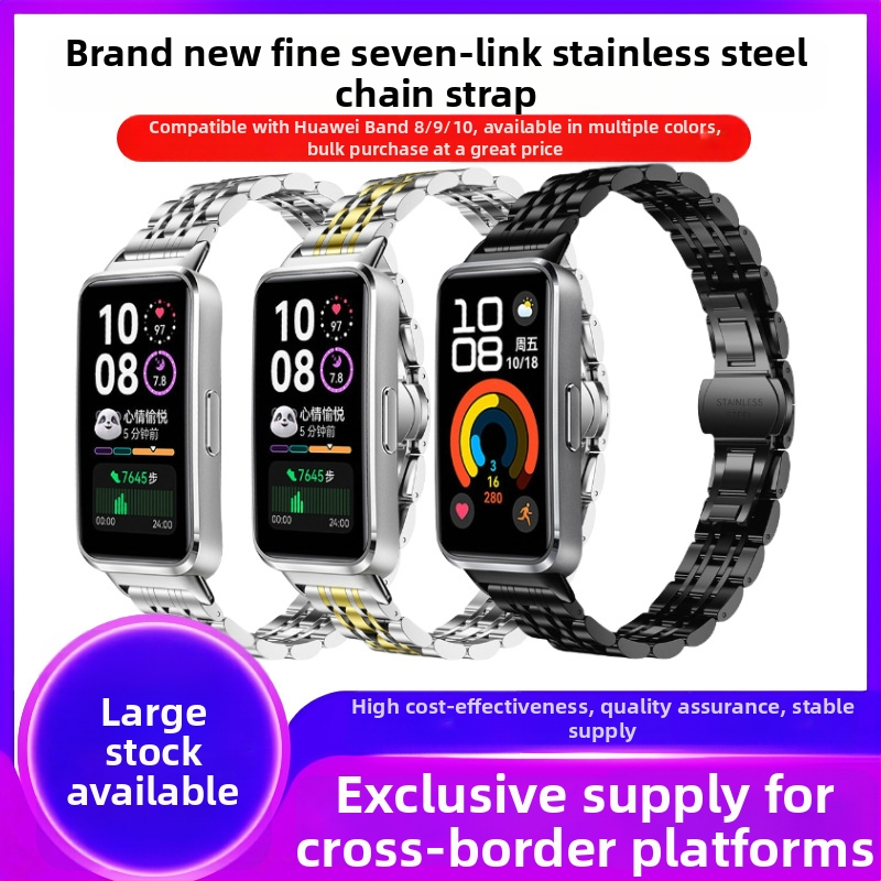 Nerezová oceľová retiazka na Huawei Band 10 – tenký sedem-vláknový reťazový pás; kompatibilný aj s Huawei Band 8 a Band 9 troj-vláknový pevný oceľový pás