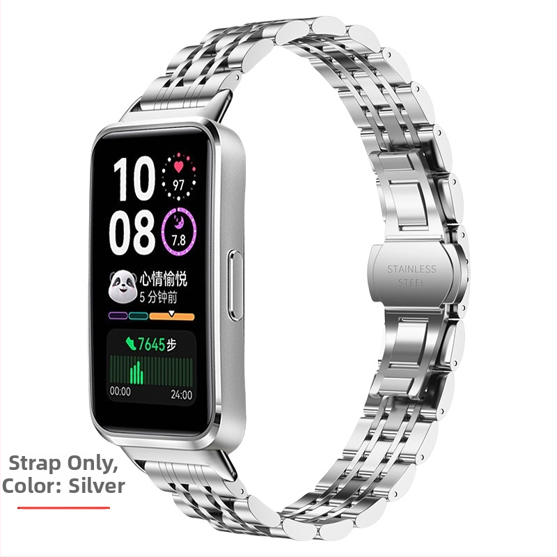 Nerezová oceľová retiazka na Huawei Band 10 – tenký sedem-vláknový reťazový pás; kompatibilný aj s Huawei Band 8 a Band 9 troj-vláknový pevný oceľový pás