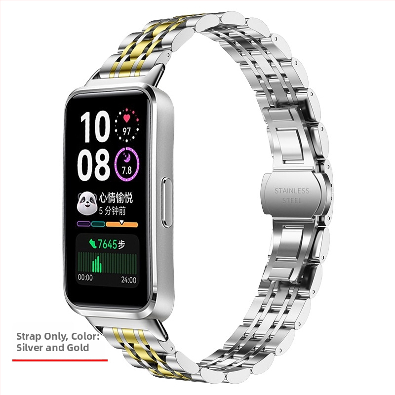 Nerezová oceľová retiazka na Huawei Band 10 – tenký sedem-vláknový reťazový pás; kompatibilný aj s Huawei Band 8 a Band 9 troj-vláknový pevný oceľový pás