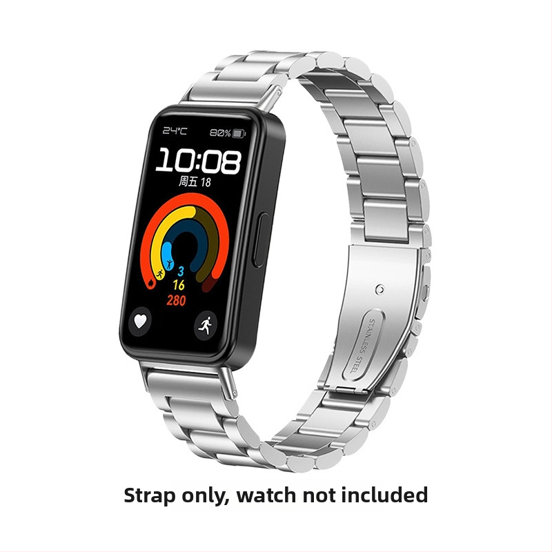 Nerezová oceľová retiazka na Huawei Band 10 – tenký sedem-vláknový reťazový pás; kompatibilný aj s Huawei Band 8 a Band 9 troj-vláknový pevný oceľový pás