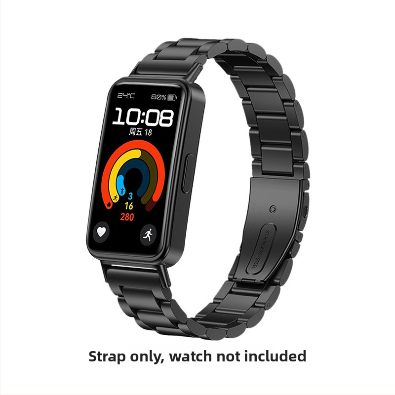 Nerezová oceľová retiazka na Huawei Band 10 – tenký sedem-vláknový reťazový pás; kompatibilný aj s Huawei Band 8 a Band 9 troj-vláknový pevný oceľový pás