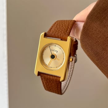 Gogoey Ženski sat s kvadratnim cifrom, kožni remen, kvarcni mehanizam, metalno kućište, spiralna krunica, analogni prikaz