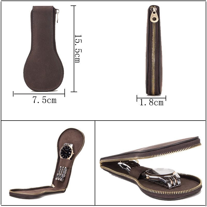 Crazy Horse naha kellade hoidla karp, retro disain, ehtne nahk, kvaliteetne tõmblukk, mehhaanilistele kelladele