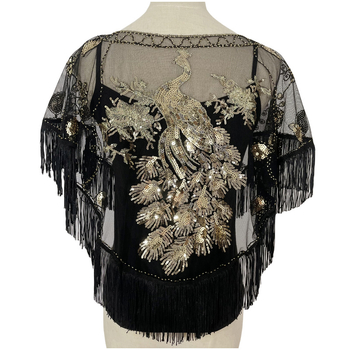Șal cu paiete și ciucuri pentru seri de petrecere, poliester, stil retro etnic, țesătură simplă, model în dungi, decor brodat