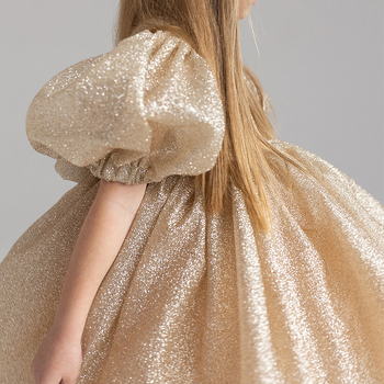 Rochie pentru copii în stil prințesă, mâneci bufante, țesătură plasă, poliester 100%, potrivită pentru nunți, petreceri și spectacole de pian