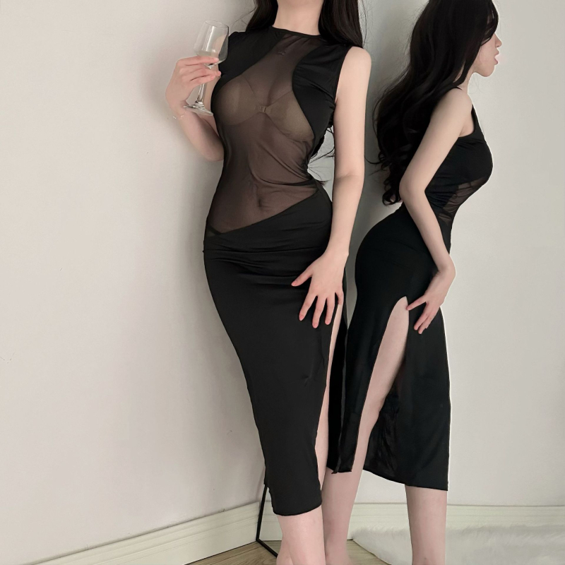 Seksi duga haljina za donje rublje – Milk Silk tkanina, Poliester 90–95%, Bodycon večernja haljina