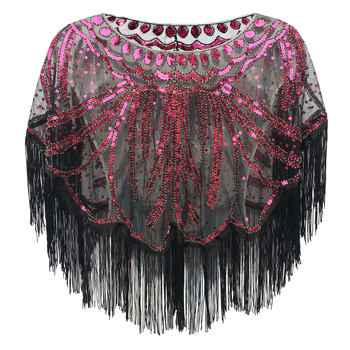 Pelerină de seară în stil 1920s, cu ciucuri și paiete, model floral, poliester, broderie, origine: Chaozhou
