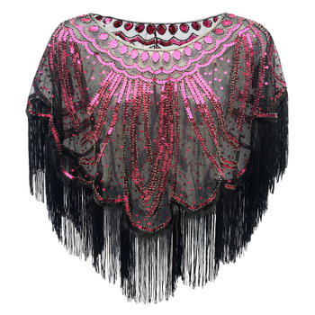 Pelerină de seară în stil 1920s, cu ciucuri și paiete, model floral, poliester, broderie, origine: Chaozhou