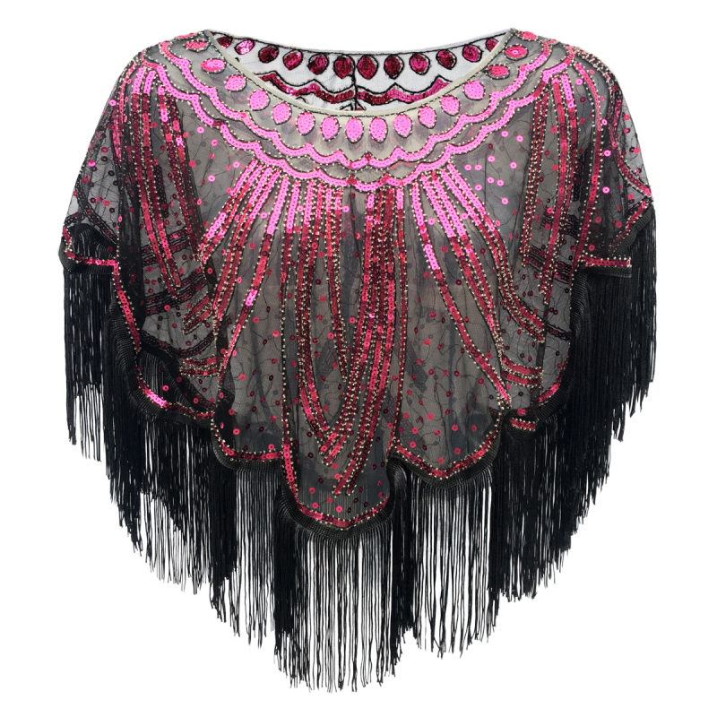 Pelerină de seară în stil 1920s, cu ciucuri și paiete, model floral, poliester, broderie, origine: Chaozhou