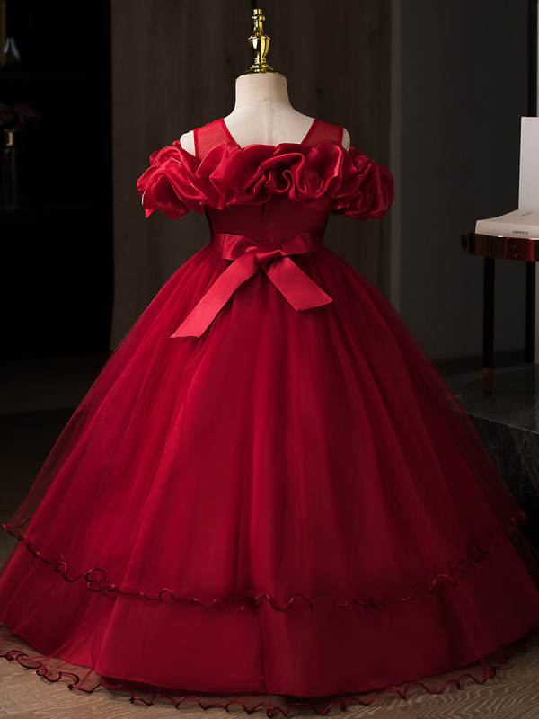 Детска рокля принцеса с едно рамо, дълга мрежеста пола, плисирана тъкан (Полиестер | подплата: памук | за деца над 8 години (над 140 cm) | стил: сладък принцеса)