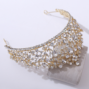 Līgavas kronis no sakausējuma, diamantu apstrāde, balti kristāli, pielāgojama