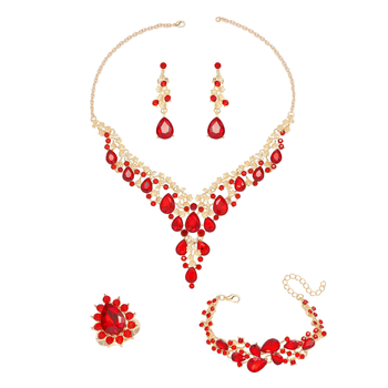 Σετ γυναικείων κοσμημάτων: σκουλαρίκια, κολιέ και βραχιόλι από κράμα ψευδαργύρου με επίστρωση Rack plating, πέτρες σε συνδυασμό, φλοράλ μοτίβο