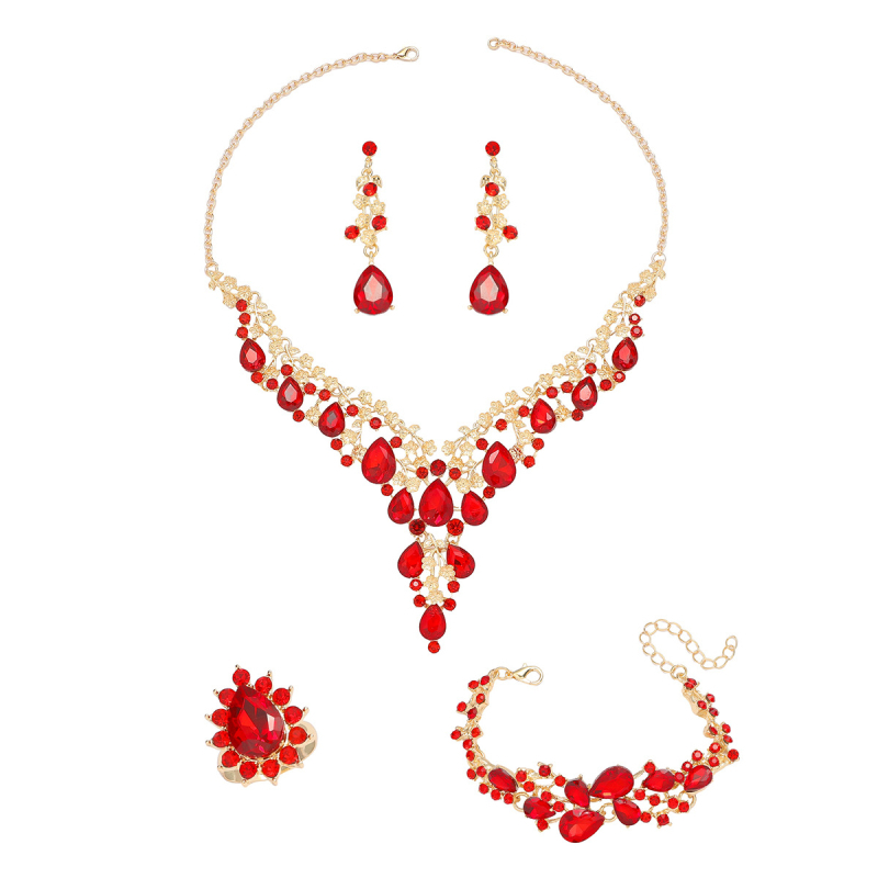 Σετ γυναικείων κοσμημάτων: σκουλαρίκια, κολιέ και βραχιόλι από κράμα ψευδαργύρου με επίστρωση Rack plating, πέτρες σε συνδυασμό, φλοράλ μοτίβο