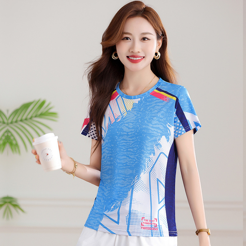 Ženski T‑shirt kratkih rukava od ice silk, brzo se suši, ljeto 2026, široki kroj, okrugli izrez, sportski vanjski top