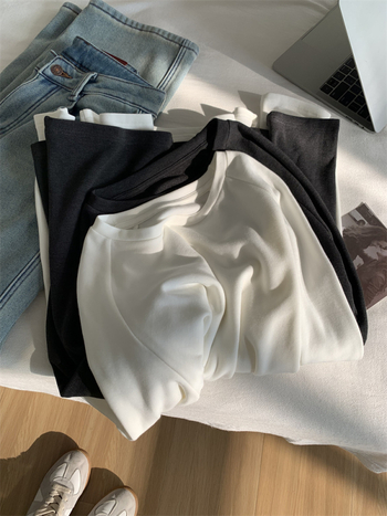 Ženski T-shirt širokog kroja s flisom, jednostavne boje, dugi Raglan rukav, zimski osnovni sloj