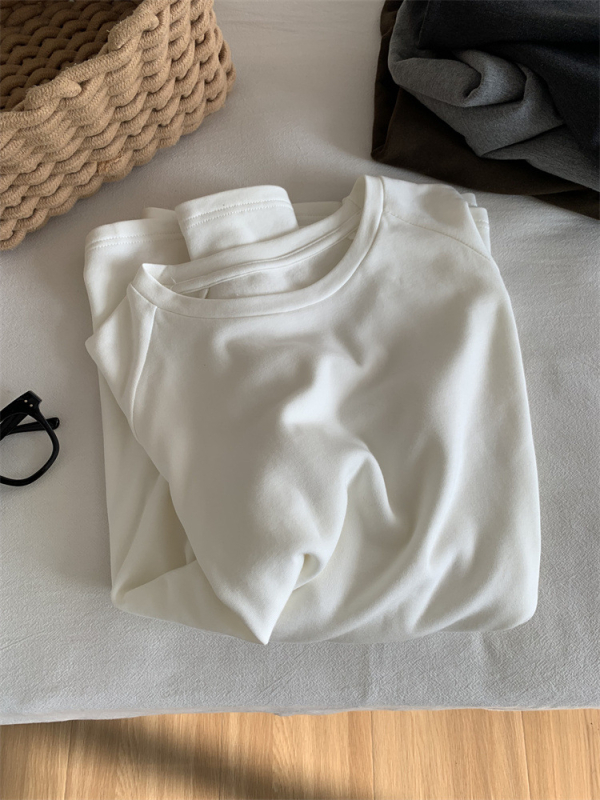 Ženski T-shirt širokog kroja s flisom, jednostavne boje, dugi Raglan rukav, zimski osnovni sloj