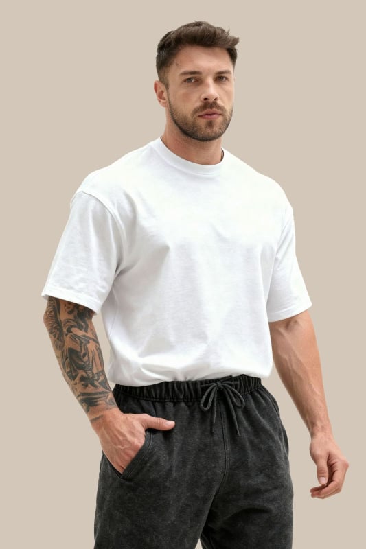 Sportos Oversize póló – kerek nyakú, rövid ujjú, lélegző rugalmas pamut, 220 g