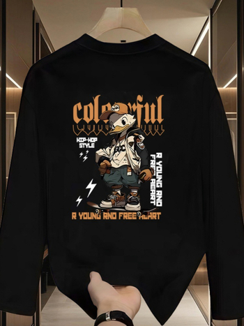 Muška majica, opuštenog kroja, dugi rukavi, okrugli izrez, 96% pamuka, anime otisak